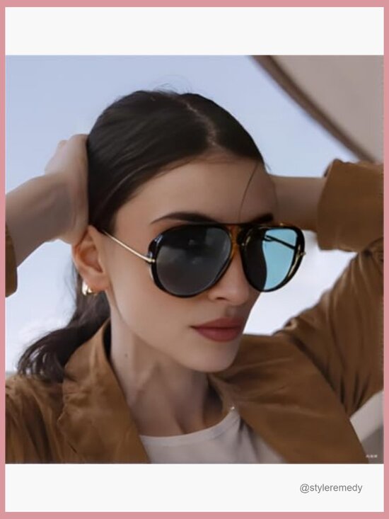 Oversized Aviator Sunglasses with UV400 Protection, Plastic Frames main image 4